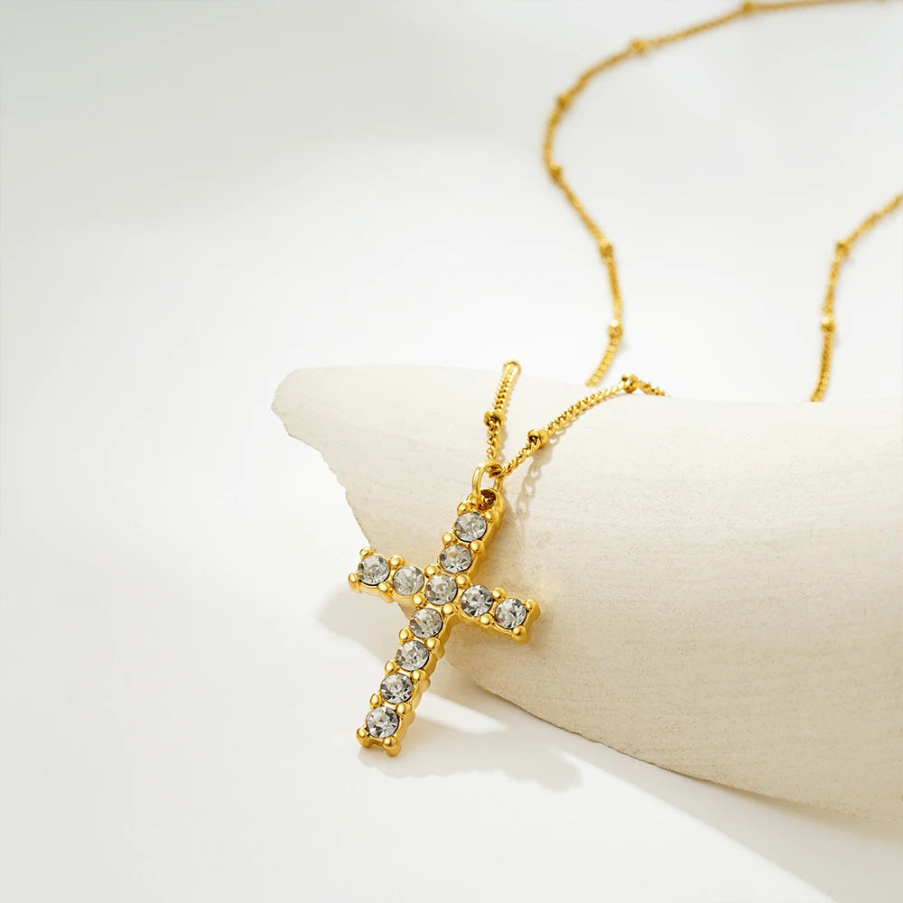 New Trendy Gold Color Cross Butterfly Snake Pendant Necklace for Women Creative Chain Collar Neckalces Stainless Steel Jewelry