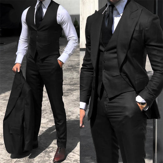 Black Men Suit 2024  (SB) Business Office Jacket Pants Vest Three-Piece Set Slim Fit Outfit Wedding Tuxedo for Male Custom Clothes