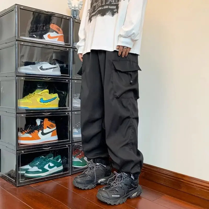 Cargo Pants Men Baggy Pleated Multi Pockets American Style Males Trousers Hip Hop Skateboard Boys High Street Autumn All-match