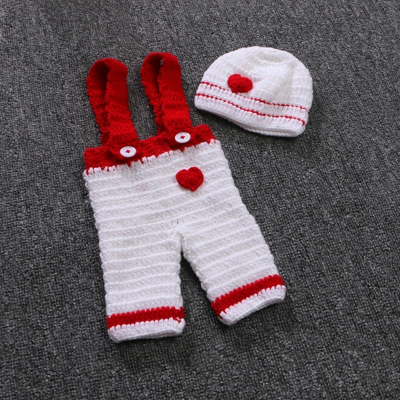 Fashion Newborn Photography Prop Overalls Pants Photography Outfits Crochet Hat Pants Bodysuit for 0-3 Month Boys Dropship