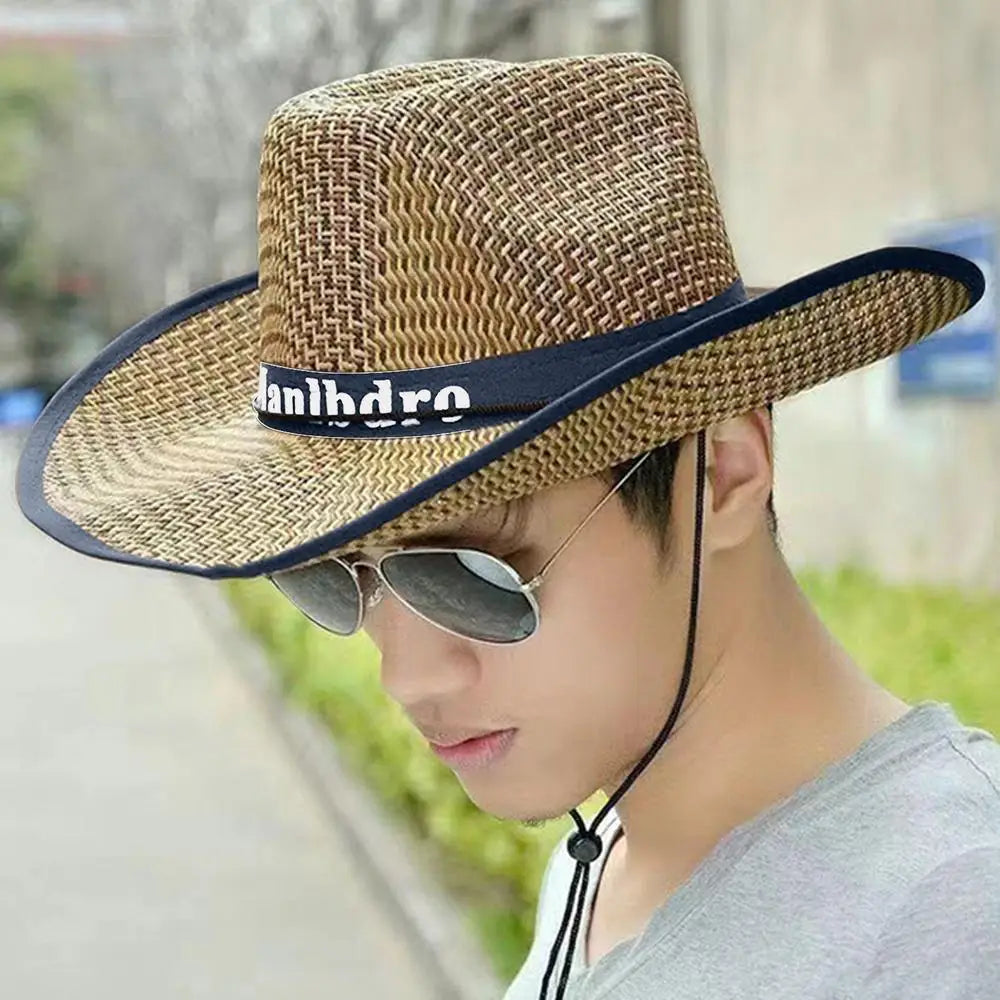 Men's Straw Hat Cowboy Sun Straw Hats Outdoor UV Protection Sun Cap Western Summer Cowboy Hat For Gardening Travel Hiking