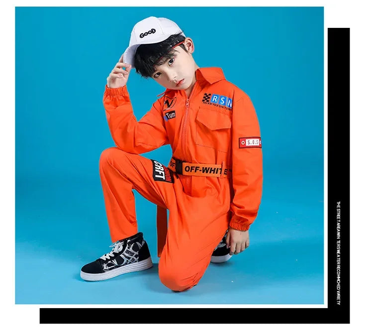 Kids Boys Girls Long Sleeve Casual Jumpsuit Cargo Pant Children Teenager Streetwear Hip Hop Playsuits Dance Stage Show Clothing