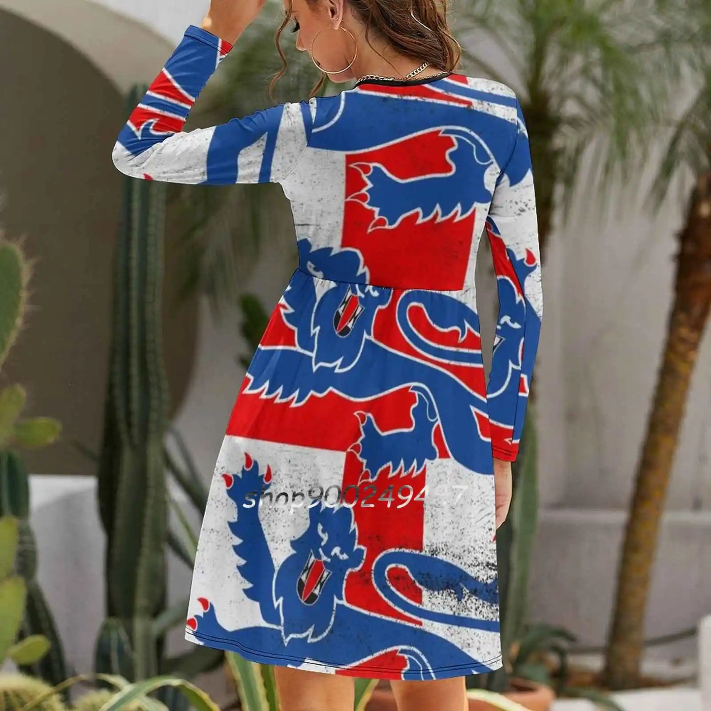 England Flag Three Lions Square Neck Dress Cute Loose Print Dresses Elegant Beach Party Dress England Football Soccer St George