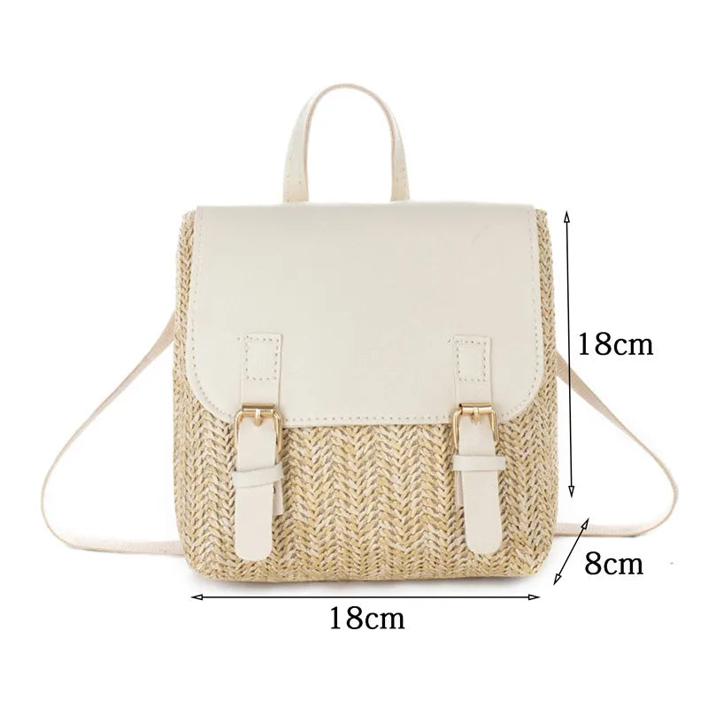 Fashion Women's Shoulder Bag Vintage Straw Woven Bag PU Leather Shoulder Bag Elegant Luxury Versatile Designer Backpack Mochilas