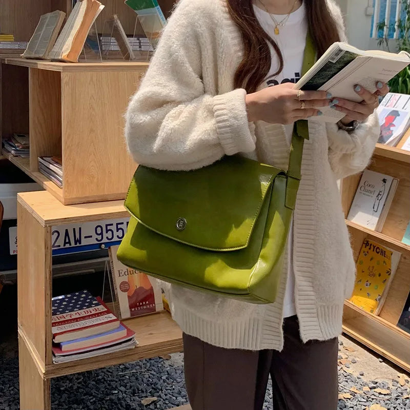 CGCBAG Vintage Large Volume Messenger Bag Women Simple Solid Luxury Designer Female Tote Bag High Quality PU Leather Handbags