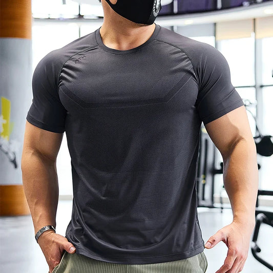 Men Dry Fit Sport Short Sleeve Mens Tee-Shirt Running Compression Sweat Shirt Tight Sportswear Gym Fitness Elastic Shirts Top Rash Guard