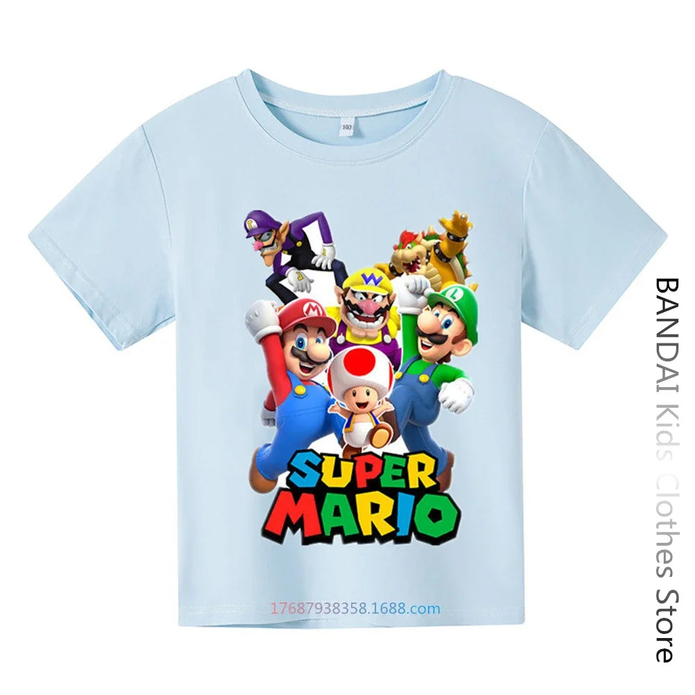 Super Mario Tshirt  Kids Fashion Baby Boy Clothes Mario Bros T-shirt Pikachu Cotton Children Tops Girls Clothing Casual Tees