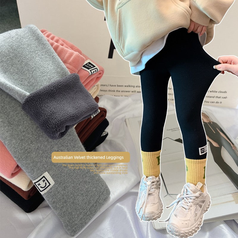 Outwear Western Style Little Girl Heattech Velvet Padded Leggings Pants