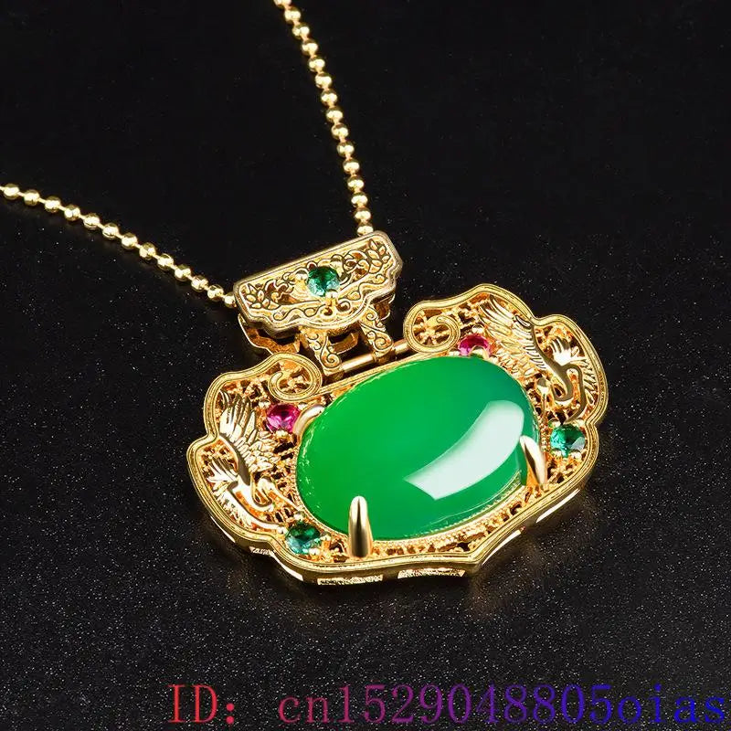 Green Real Jade Ruyi Pendant Necklace Gifts for Women Fashion Choker 18K Gold Plated Men Natural Jewelry Stone Vintage Charm