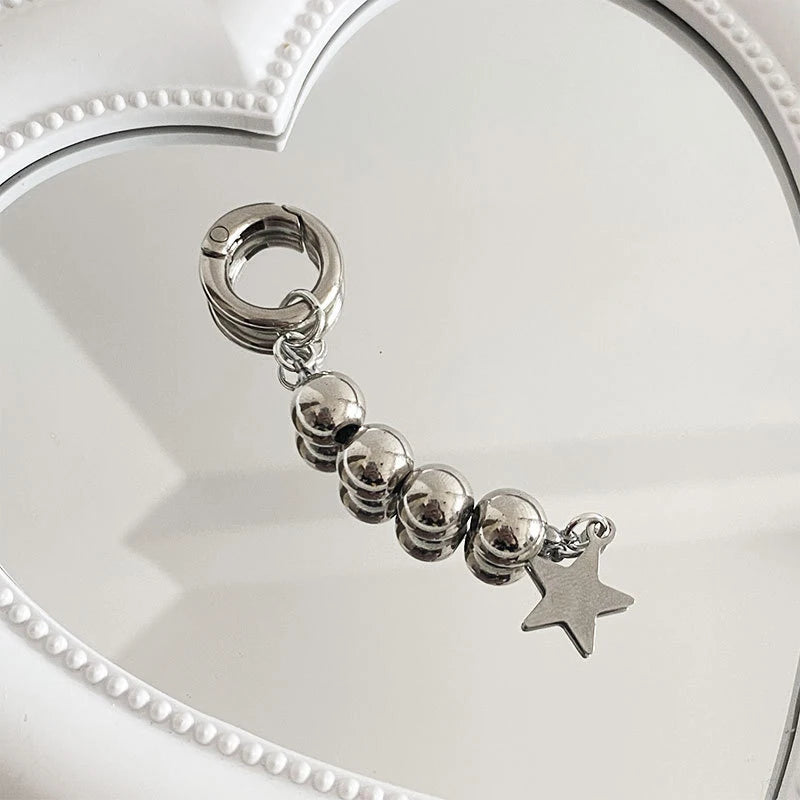 Harajuku Round Beads Star Keychain Charm Pendant For Women Sweet Cool Trend Fashion Vintage Aesthetic Accessories Gift