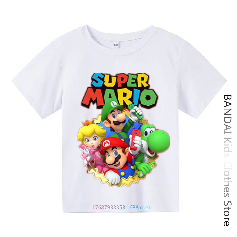 Super Mario Tshirt  Kids Fashion Baby Boy Clothes Mario Bros T-shirt Pikachu Cotton Children Tops Girls Clothing Casual Tees