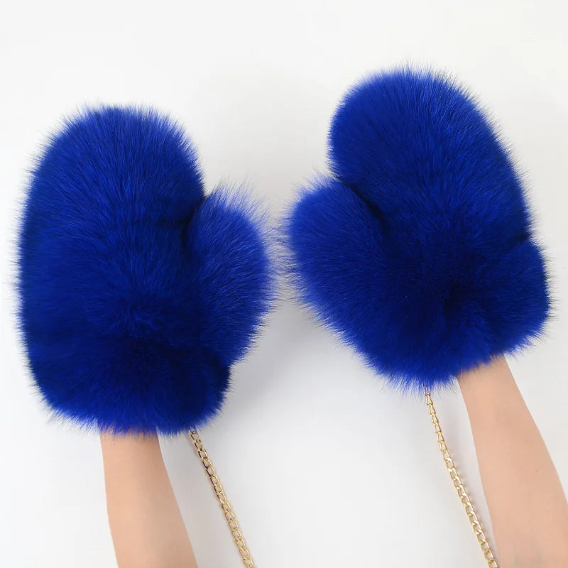 2024 New Brand Winter Women Natural Real Fox Fur Gloves Warm 100% Genuine Fox Fur Mittens Girl Fashion Luxur Real Fox Fur Glove
