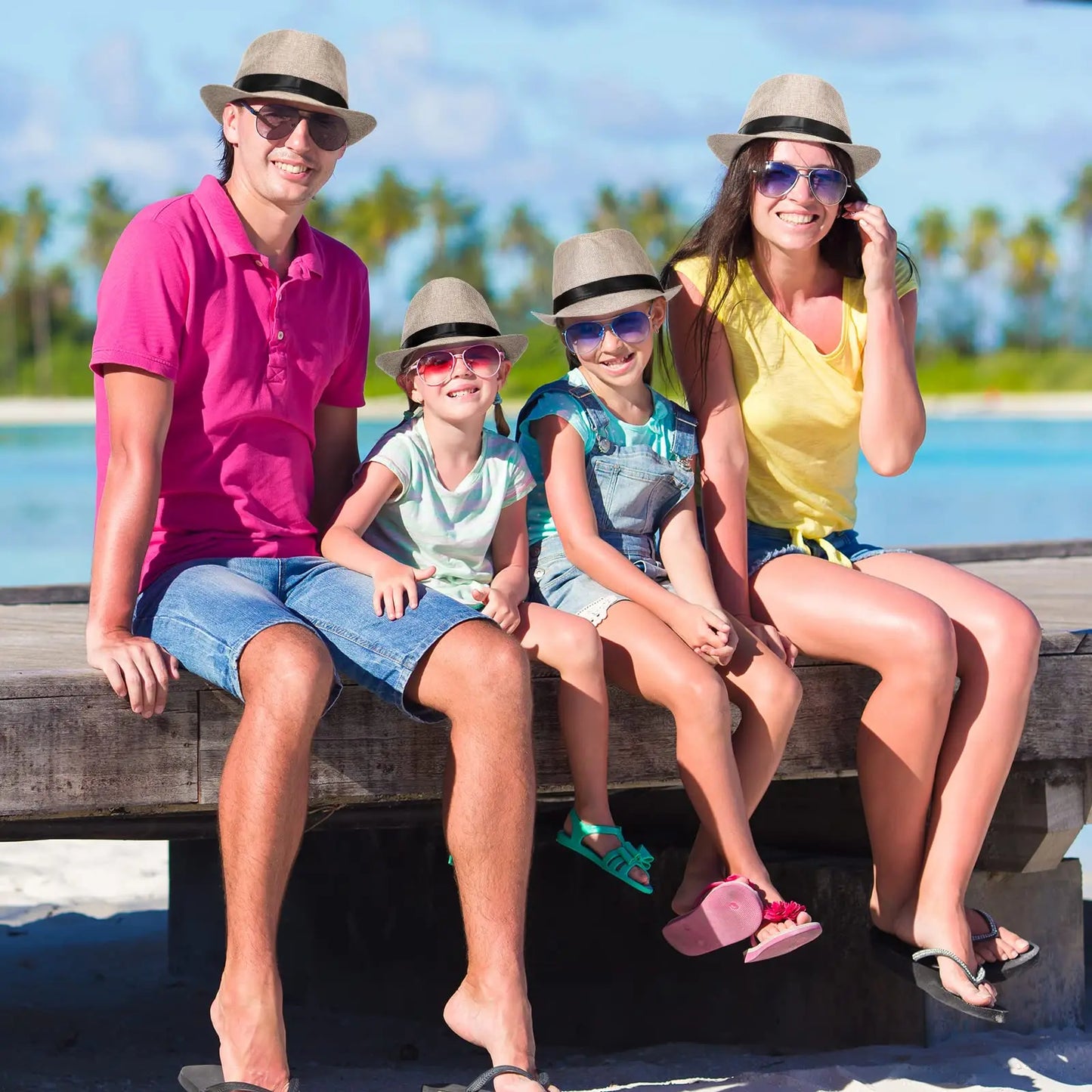 5-80Pcs Straw Hats for Men Women Panama Summer Beach Sun Hat Party Hats for Guests Wedding UPF50+ Short Brim Roll Up Trilby Hat