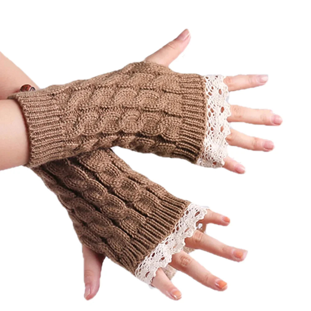 Women Knitted Arm Warmers Long Fingerless Lace Gloves Knitted Warm Mitten Wrist Elbow Warmer Winter Gift Autumn Winter Gloves