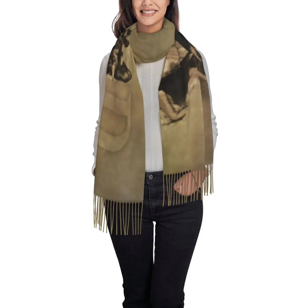 German Shepherd Courage Scarf Wrap Women Long Winter Fall Warm Tassel Shawl Unisex Alsatian Wolf Dog Lover Scarves