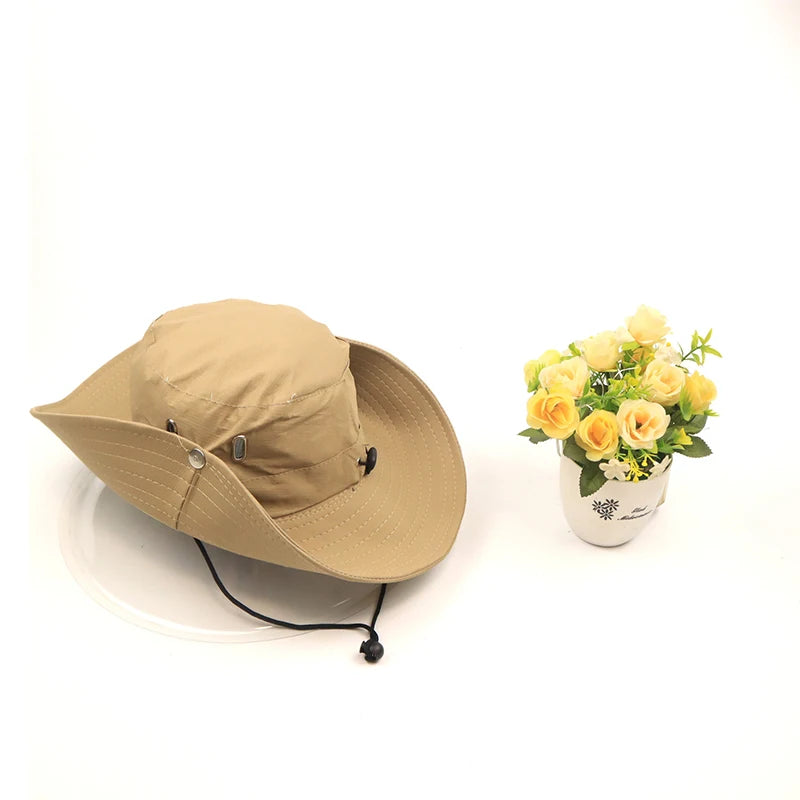 2024 Retro Mountaineering Hat Women Spring Summer Outdoor Camping Drawstring Western Cowboy Hats Simple Sunshade Fisherman Cap