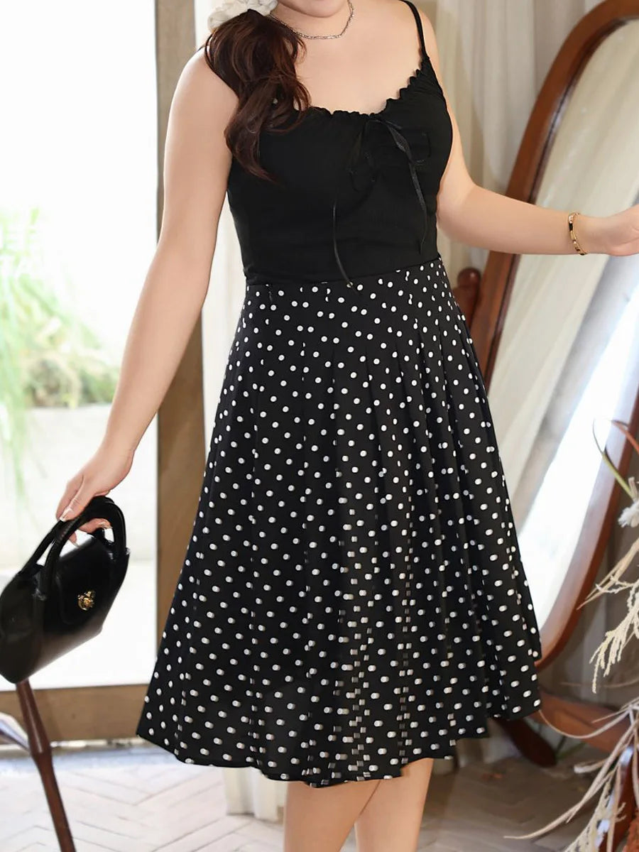 Women's Polka Dot Pleated A-Line Chiffon Skirt, High Waist, Temperament, French, Plus Size, Summer, 2024, Good Quality