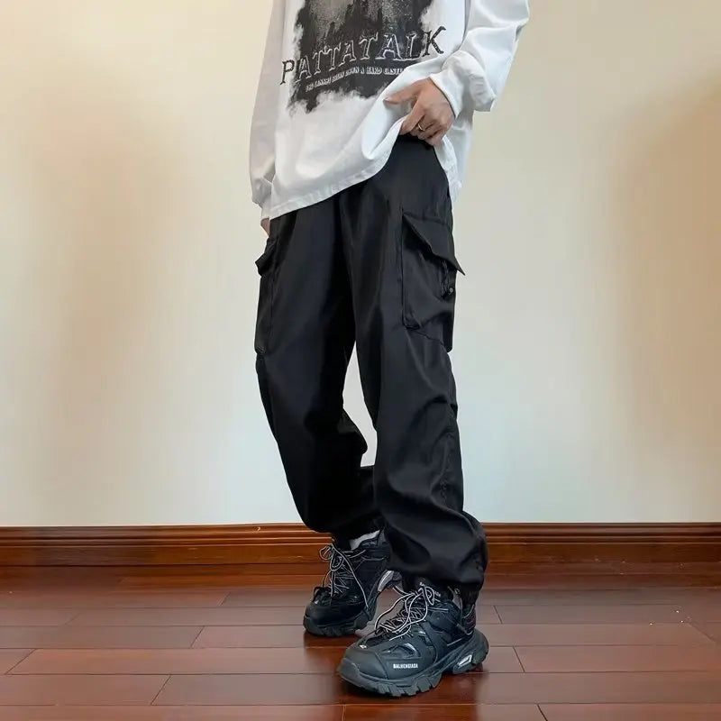 Cargo Pants Men Baggy Pleated Multi Pockets American Style Males Trousers Hip Hop Skateboard Boys High Street Autumn All-match