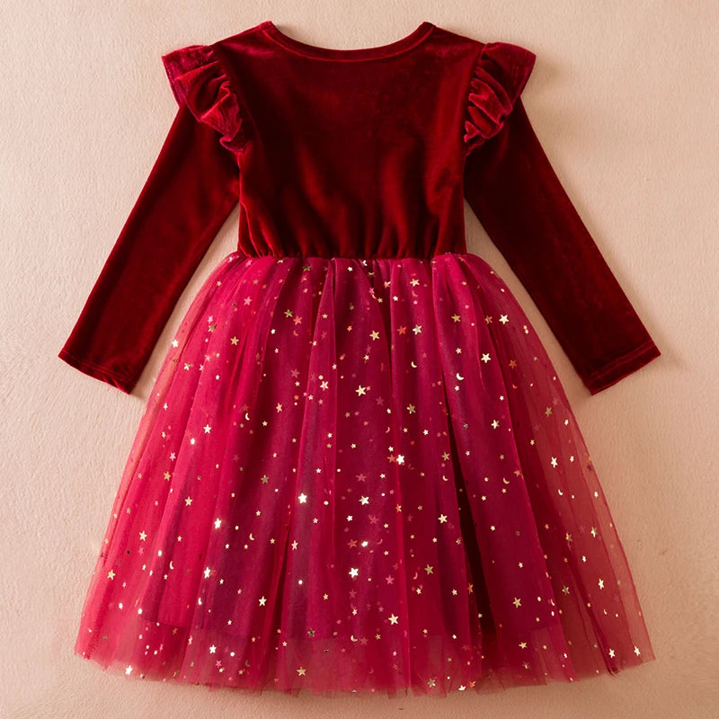 Sequin Girls Princess Party Dresses for 3-8 Yrs Kids Birthday Wedding Evening Prom Gown Spring Fall Long Sleeve Children's Dress
