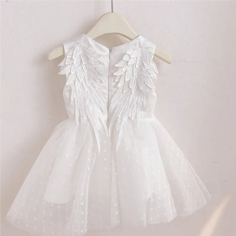 Baby Girl Princess Angel Wing Dress Infant Toddler Child Sleeveless Pearl Vestido Party Pageant Birthday Baby Clothes 1-12Y