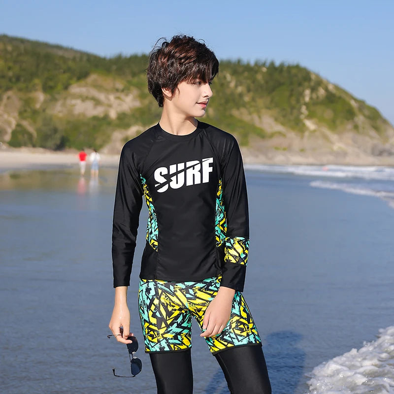 2022 Girls Boys Rashguard Wetsuit Diving Suit 3 Pcs Swimsuit Sports Long-sleeve Pants Surfing Big Children Sunscreen Swimwear