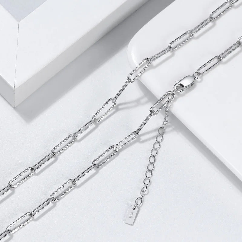 Sterling 925 Silver Necklace, Timeless adjustable Neck chain, Starry Knurling jewelry making Chain 45cm 55cm White gold plated