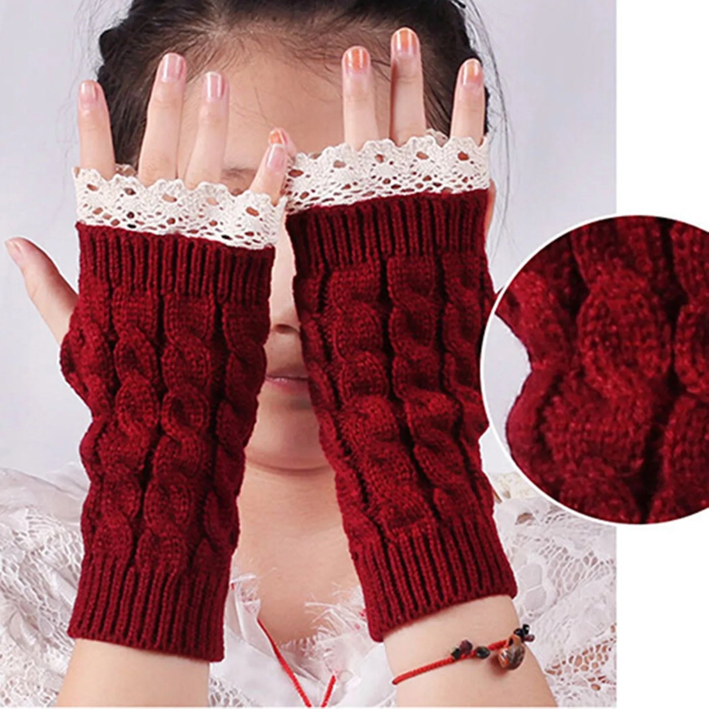 Women Knitted Arm Warmers Long Fingerless Lace Gloves Knitted Warm Mitten Wrist Elbow Warmer Winter Gift Autumn Winter Gloves