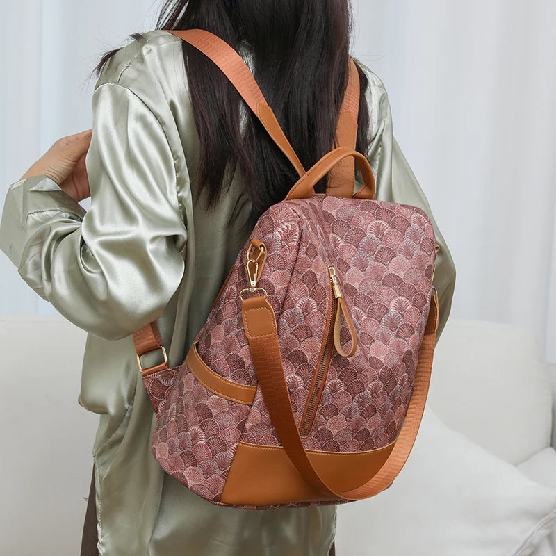 Anti Theft Design Women's Backpack Fashion PU Leather Backpack School Bags for Teenagers Girls Large Volume Leisure Travel Bag