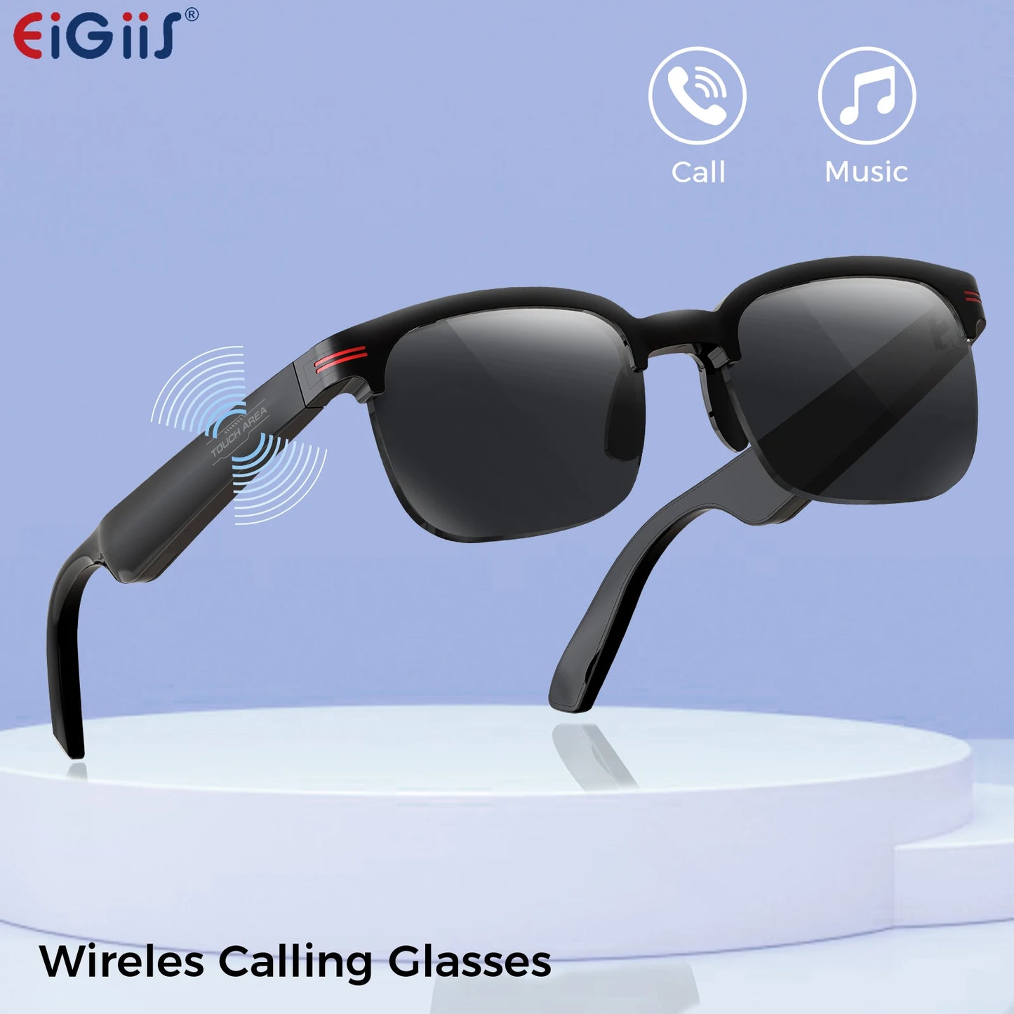 EIGIIS New GS200 Smart Glasses Wireless Call Music Playback Half Frame Sunglasses With Blue Light UV Protection IP67 Waterproof