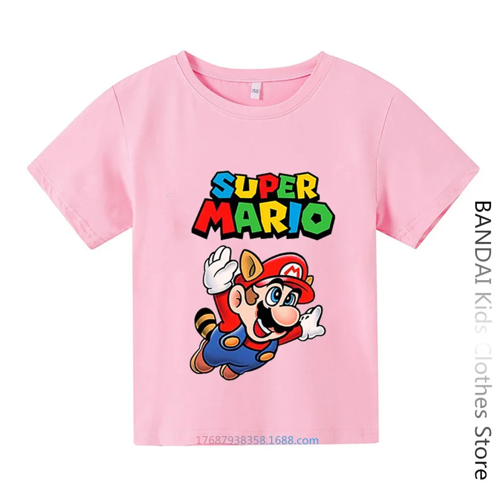 Super Mario Tshirt  Kids Fashion Baby Boy Clothes Mario Bros T-shirt Pikachu Cotton Children Tops Girls Clothing Casual Tees