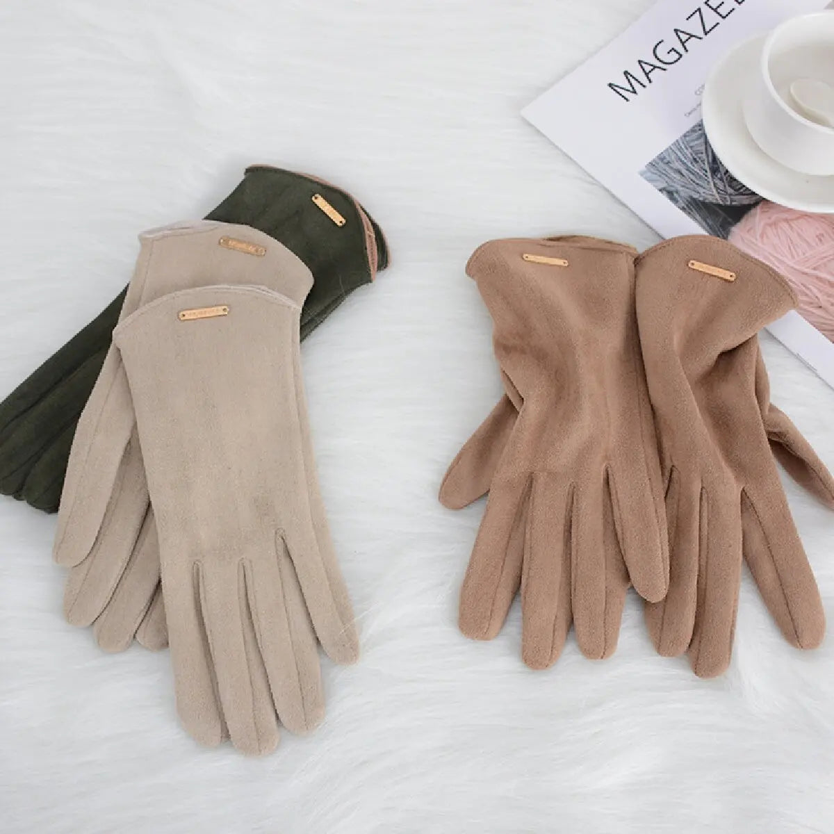 Women Autumn Winter Keep Warm Touch Screen Thin Solid Simple Gloves Cycling Drive Suede Fabric Elegant Windproof