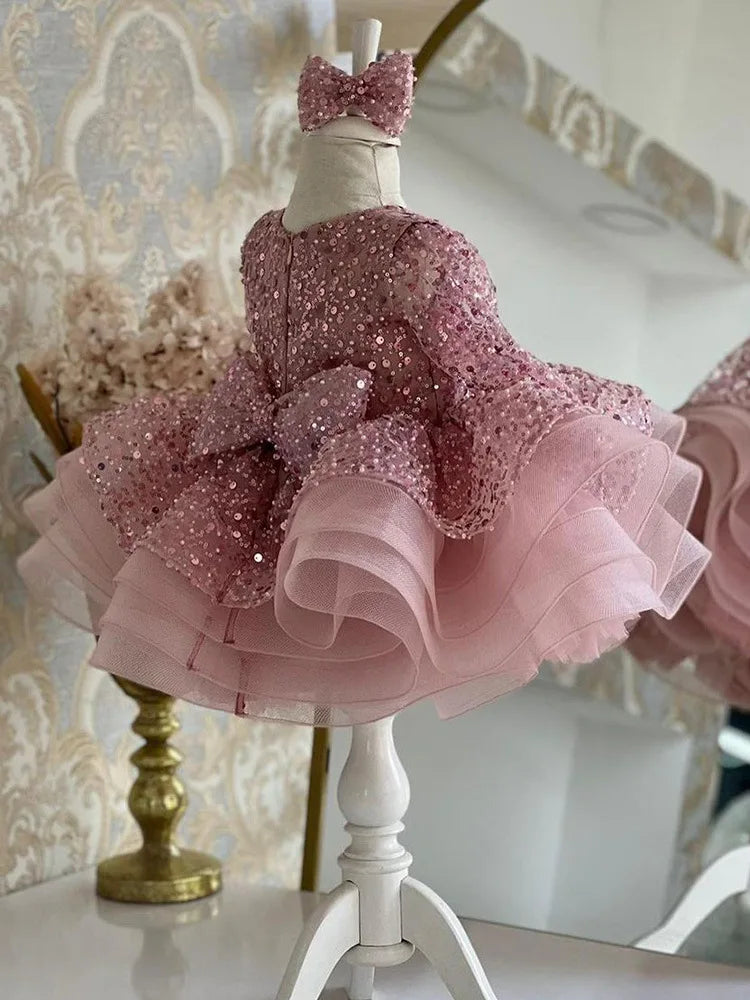 Elegant socialite girl dress sequin birthday dance party gorgeous dress  graduation banquet evening dress  girls clothing