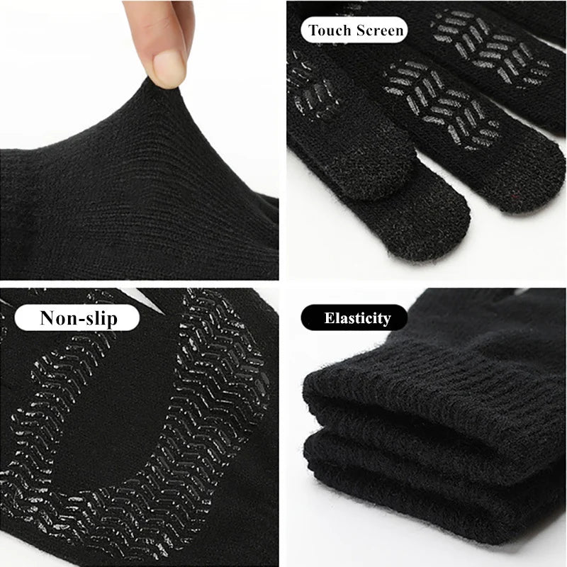 Winter Knitted Men's Gloves Touch Screen Anti-skid Solid Business Driving Cycling Full Finger Autumn Non-slip Rubber Male Gloves