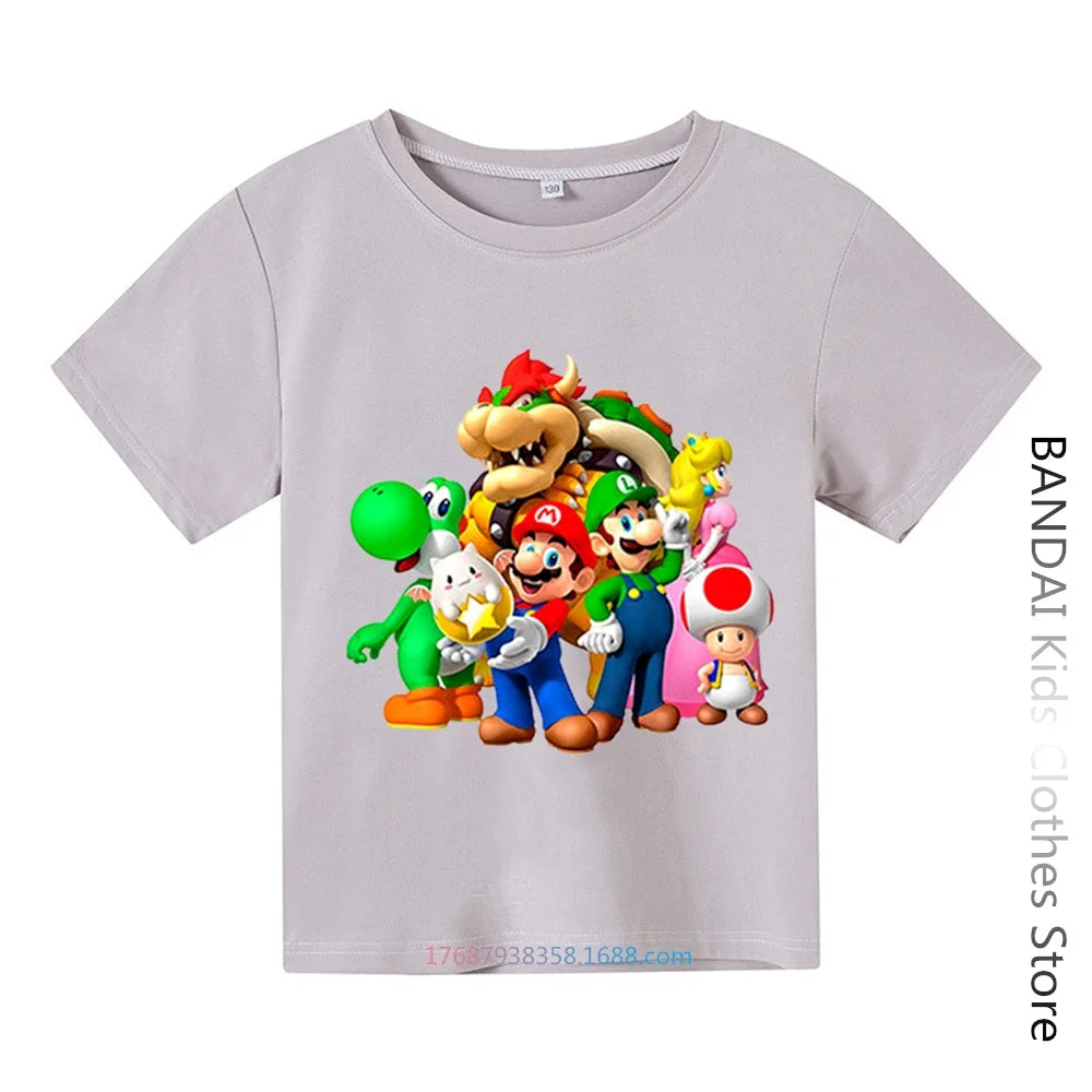 Super Mario Tshirt  Kids Fashion Baby Boy Clothes Mario Bros T-shirt Pikachu Cotton Children Tops Girls Clothing Casual Tees