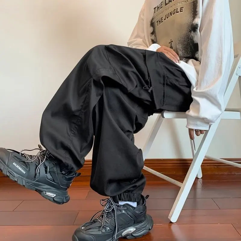 Cargo Pants Men Baggy Pleated Multi Pockets American Style Males Trousers Hip Hop Skateboard Boys High Street Autumn All-match