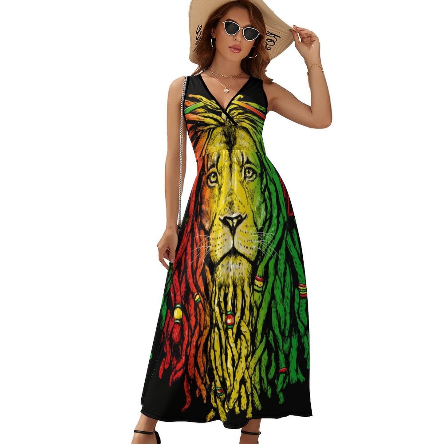 Rasta Rastafarian Reggae Earphone Lion Dress Street Wear Boho Beach Long Dresses Women Modern Graphic Maxi Dress Gift Idea