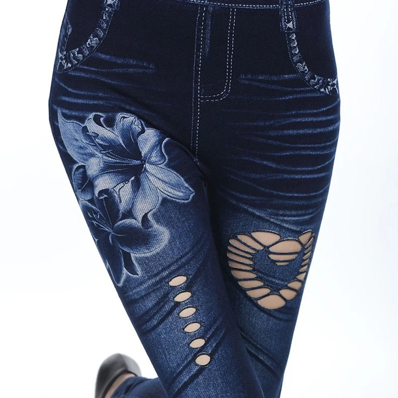 Hot Sexy Women Jean Skinny Jeggings Pants high waist leggings female print ankle-length Slim Legging Fitness