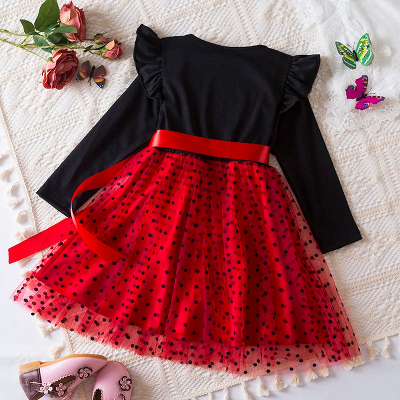 Sequin Girls Princess Party Dresses for 3-8 Yrs Kids Birthday Wedding Evening Prom Gown Spring Fall Long Sleeve Children's Dress