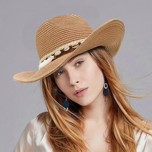 Fashion Summer Straw Hat Women Beach Lady Sun Caps Panama Hat Cowboy Straw Cap UV Protection Sonskerm Hoede Adjustable  Hat