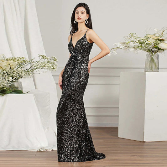 Dresses For Women 2024 Solid Color Spaghetti Strap Glitter Sparkly Sequin Black Dresses For Women Side Slit Bodycon Dresses 2024