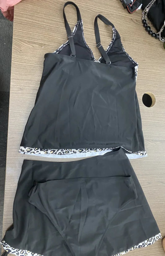 New Leopard Plus Size Swimwear V Neck Tankini Swimsuit Women Tummy Control Bathing Suit 2024 Mujer Beachwear Large SwimwearXXL