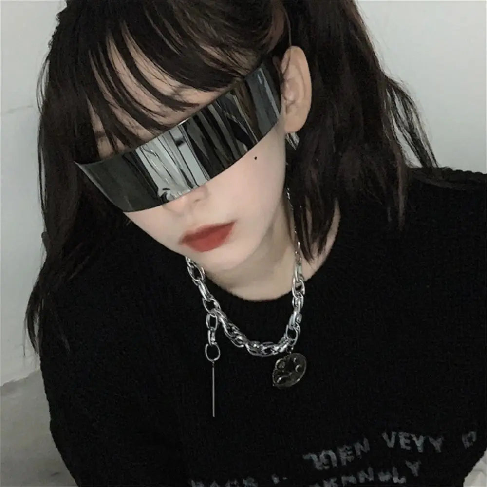 Y2K Future Warrior Rimless Sunglasses One Piece Lens Wrap Around Cyber Punk Futuristic Men Women Hip Hop Party Sun Glasses 2023