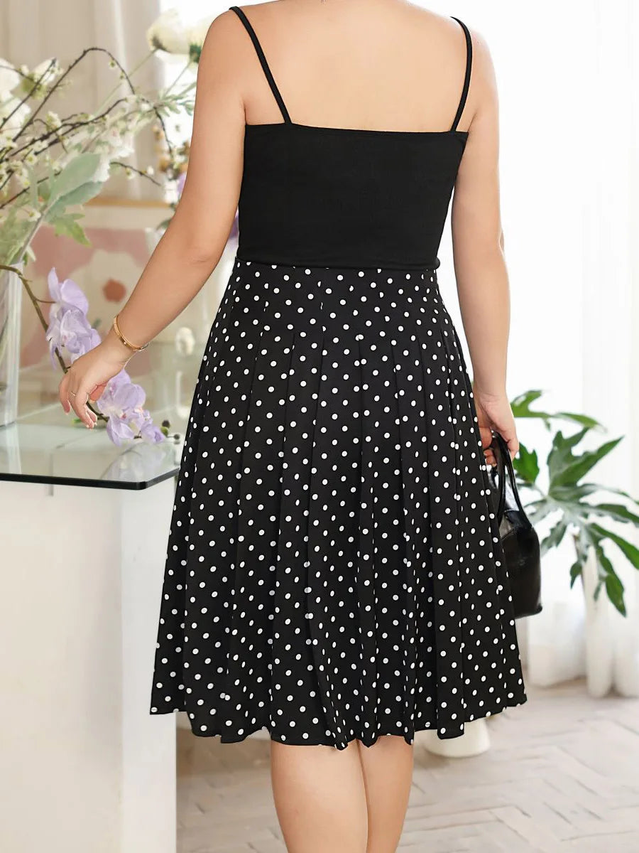 Women's Polka Dot Pleated A-Line Chiffon Skirt, High Waist, Temperament, French, Plus Size, Summer, 2024, Good Quality