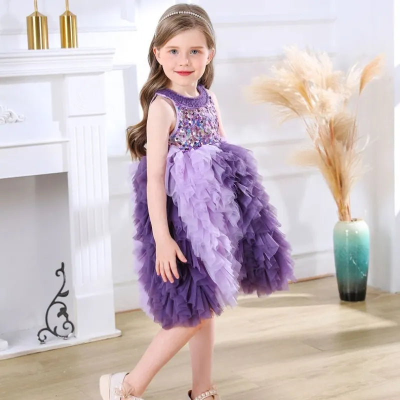 Fashion Baby Girl Princess Sequins Layered Tutu Dress Sleeveless Infant Toddler Tulle Vestido Party Birthday Baby Clothes 1-12Y