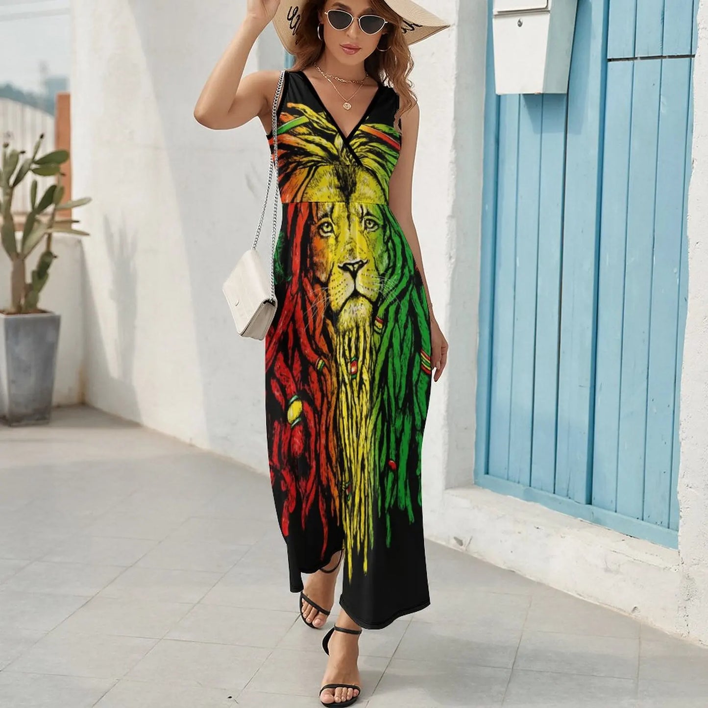 Rasta Rastafarian Reggae Earphone Lion Dress Street Wear Boho Beach Long Dresses Women Modern Graphic Maxi Dress Gift Idea