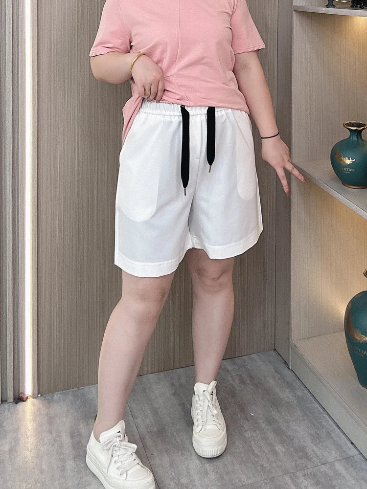 Casual Shorts Women Summer New Plus Size High Waist Ice Silk Straight Wide Leg Hot Pants