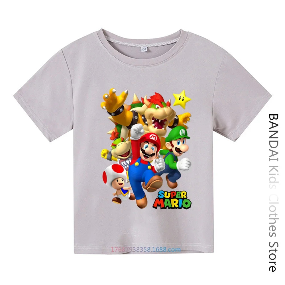 Super Mario Tshirt  Kids Fashion Baby Boy Clothes Mario Bros T-shirt Pikachu Cotton Children Tops Girls Clothing Casual Tees