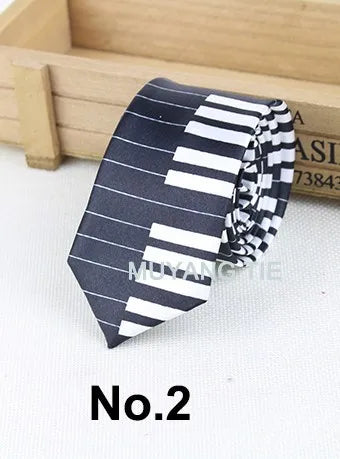 Classic Fashion Men's Skinny Tie Colorful Musical Notes Printed Piano Guitar Polyester 5cm Width Necktie Party Gift Accessory