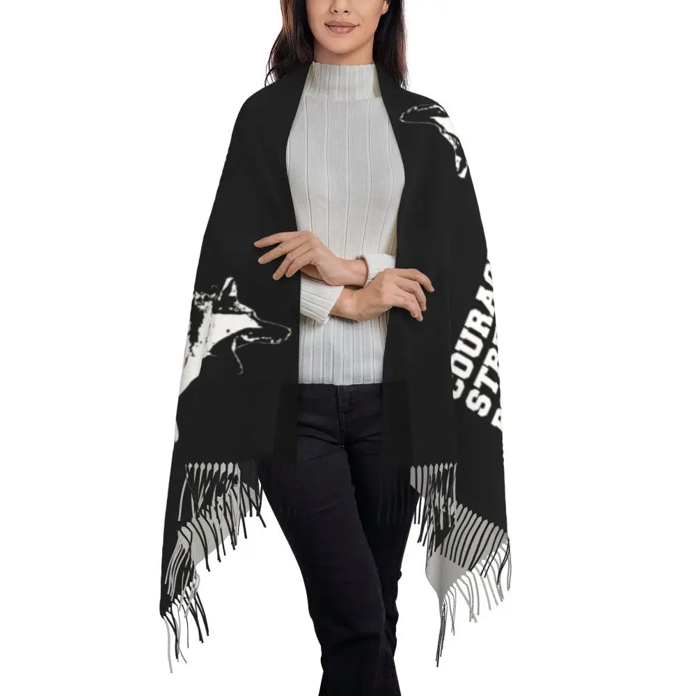 German Shepherd Courage Scarf Wrap Women Long Winter Fall Warm Tassel Shawl Unisex Alsatian Wolf Dog Lover Scarves
