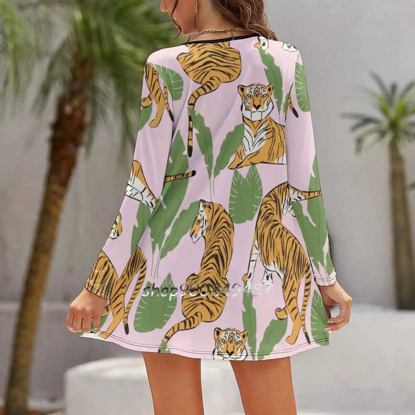 Tiger Pattern 008 Square Neck Dress Sweet Summer Dress Women Elegant Halter Print Dress Tiger Seamless Pattern Big Cat Hand